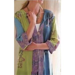Soft Surroundings Paisely Breezy Batik Kimono Green & Purple Size 1x